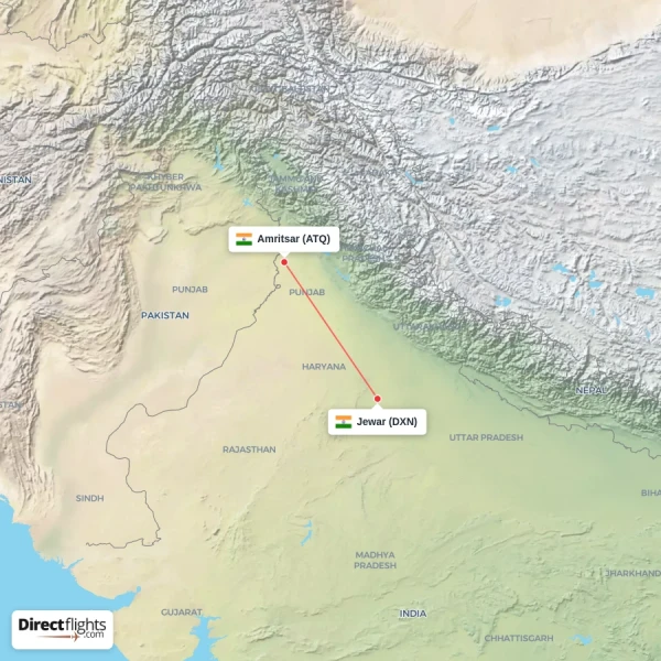 Amritsar - Jewar direct flight map
