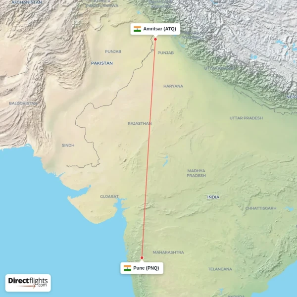 Amritsar - Pune direct flight map