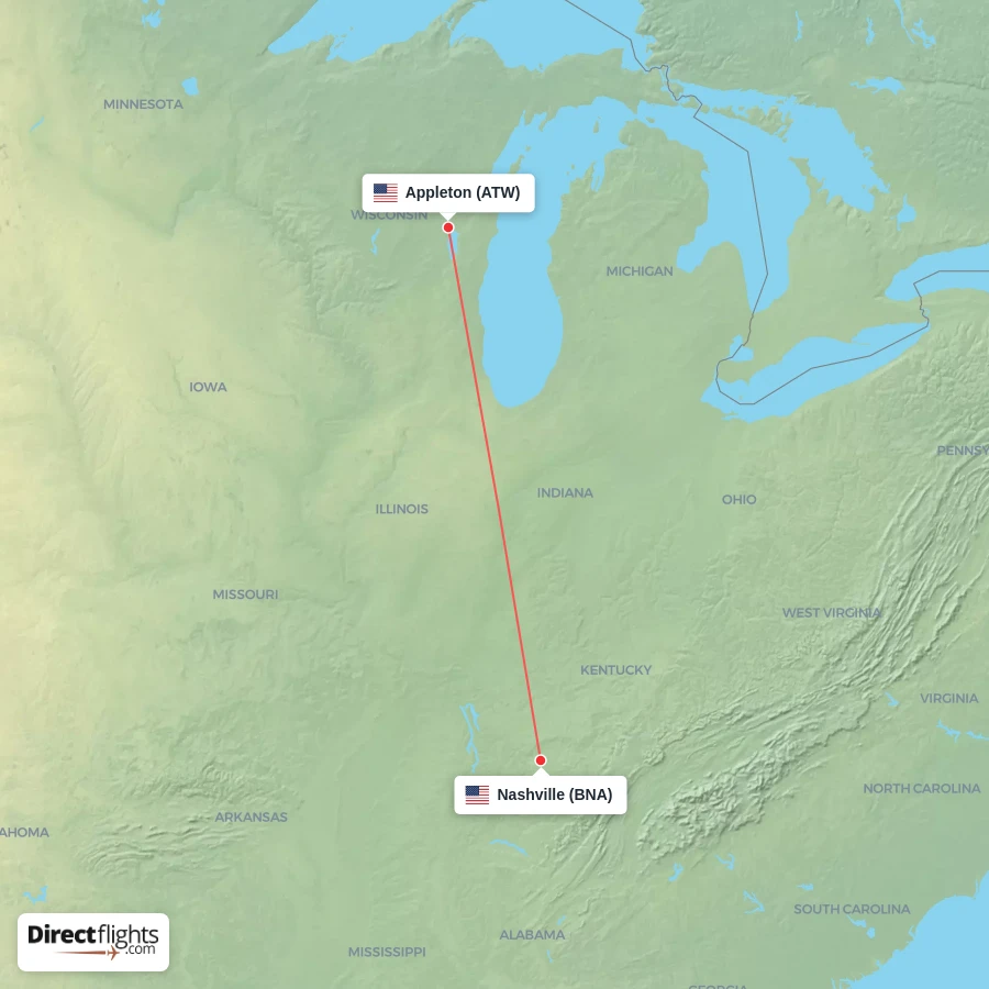 ATW - BNA route map