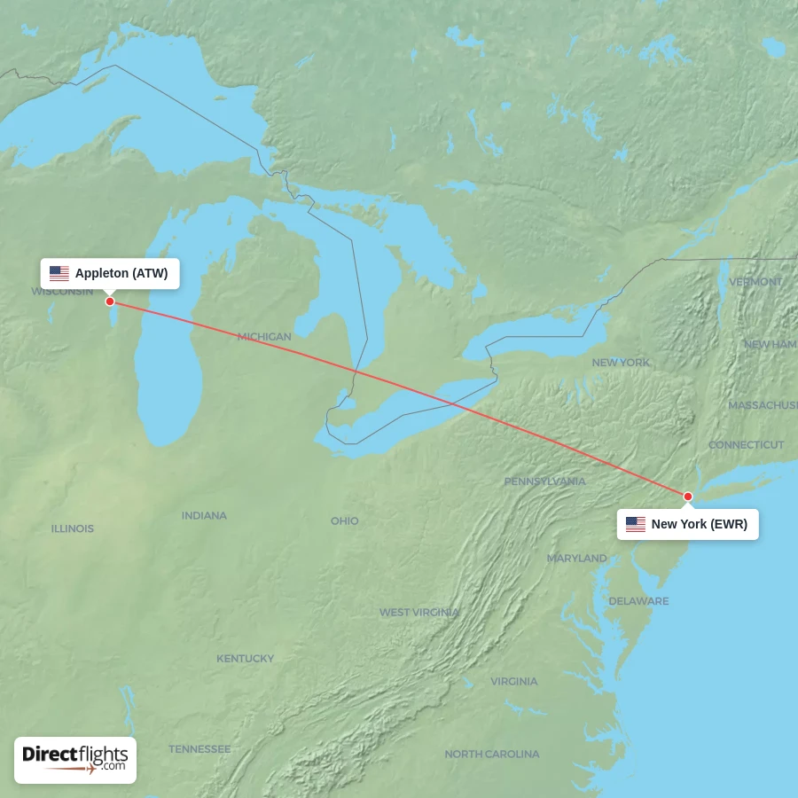 ATW - EWR route map