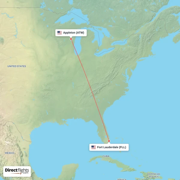 Appleton - Fort Lauderdale direct flight map