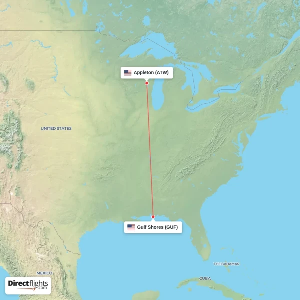 Appleton - Gulf Shores direct flight map