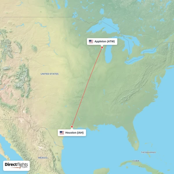 Appleton - Houston direct flight map