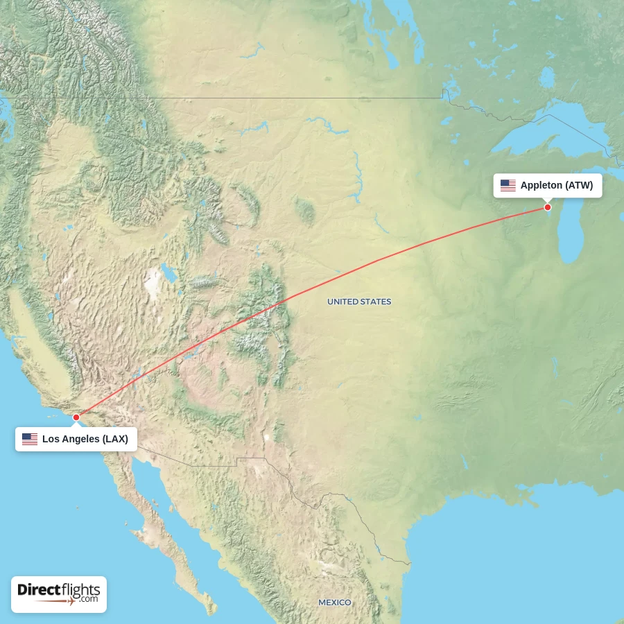 ATW - LAX route map
