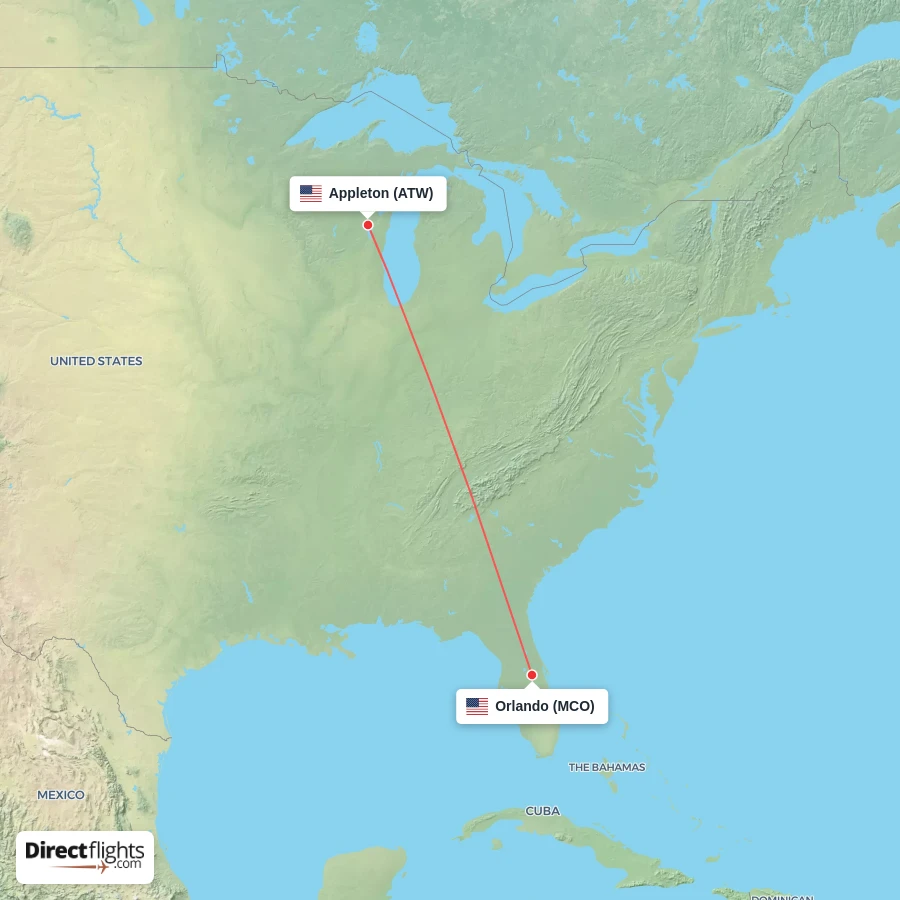 ATW - MCO route map