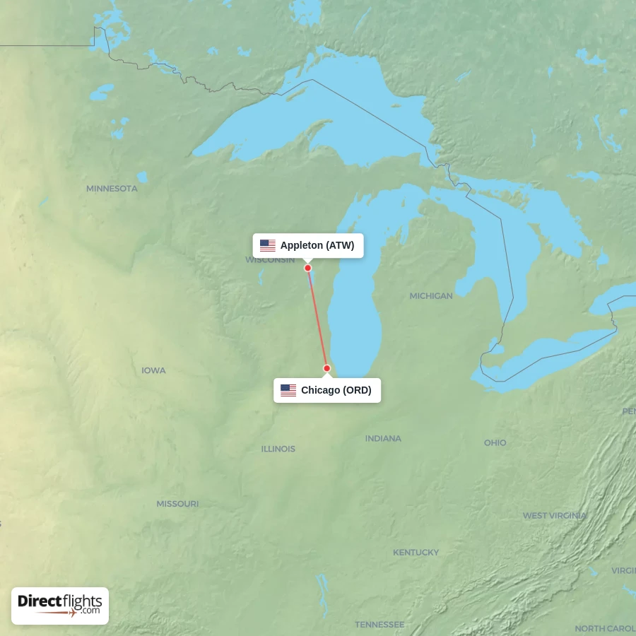 ATW - ORD route map
