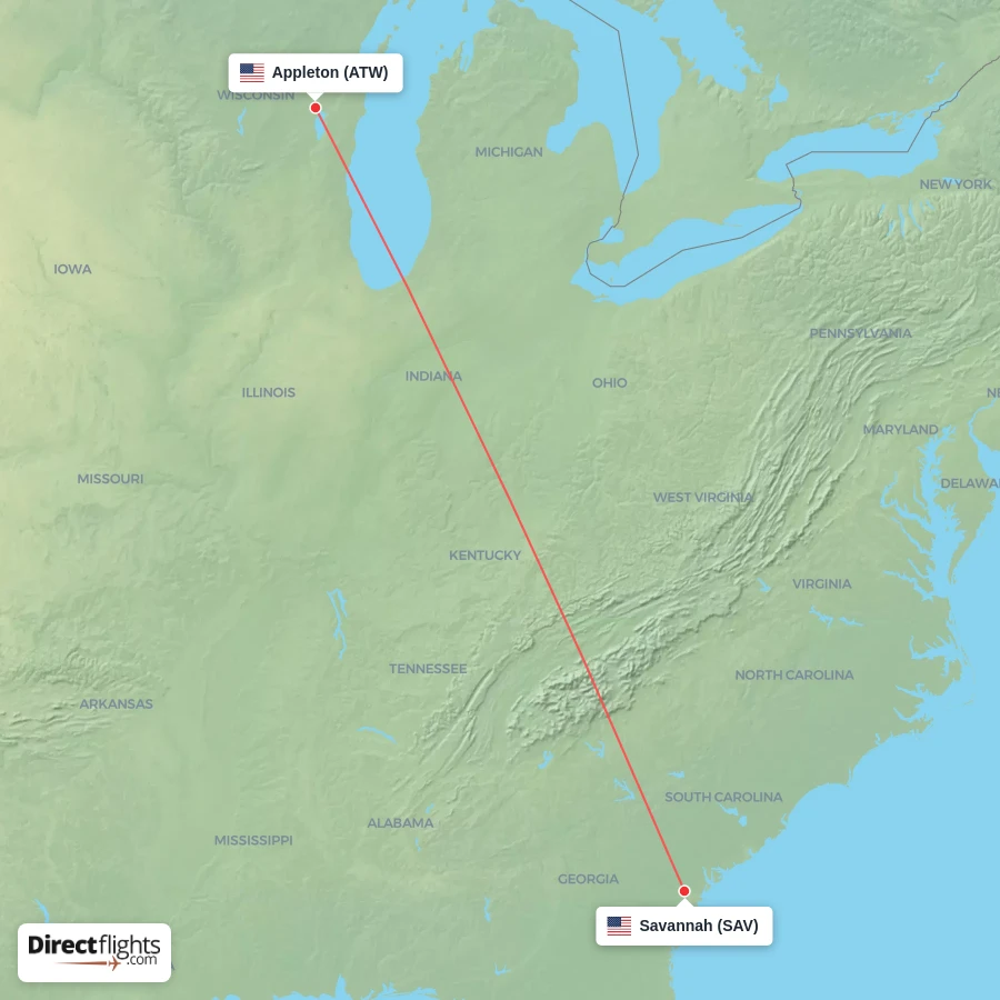 ATW - SAV route map