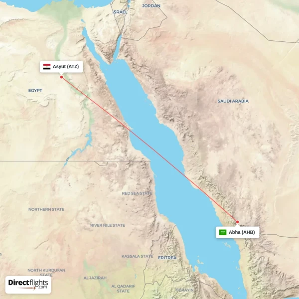Asyut - Abha direct flight map