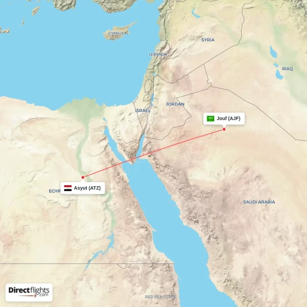 Asyut - Jouf direct flight map