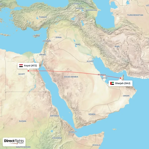 Asyut - Sharjah direct flight map