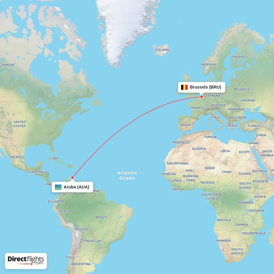 AUA - BRU route map