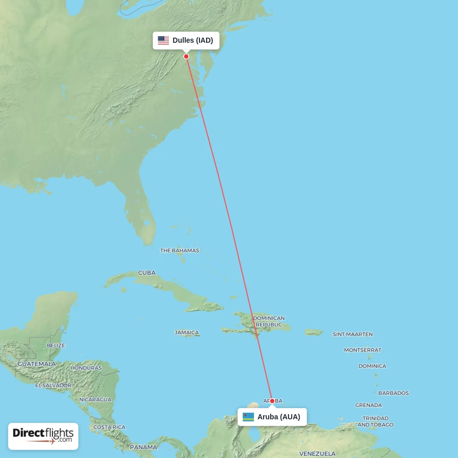 AUA - IAD route map