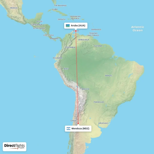 Aruba - Mendoza direct flight map