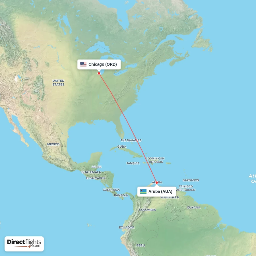 AUA - ORD route map