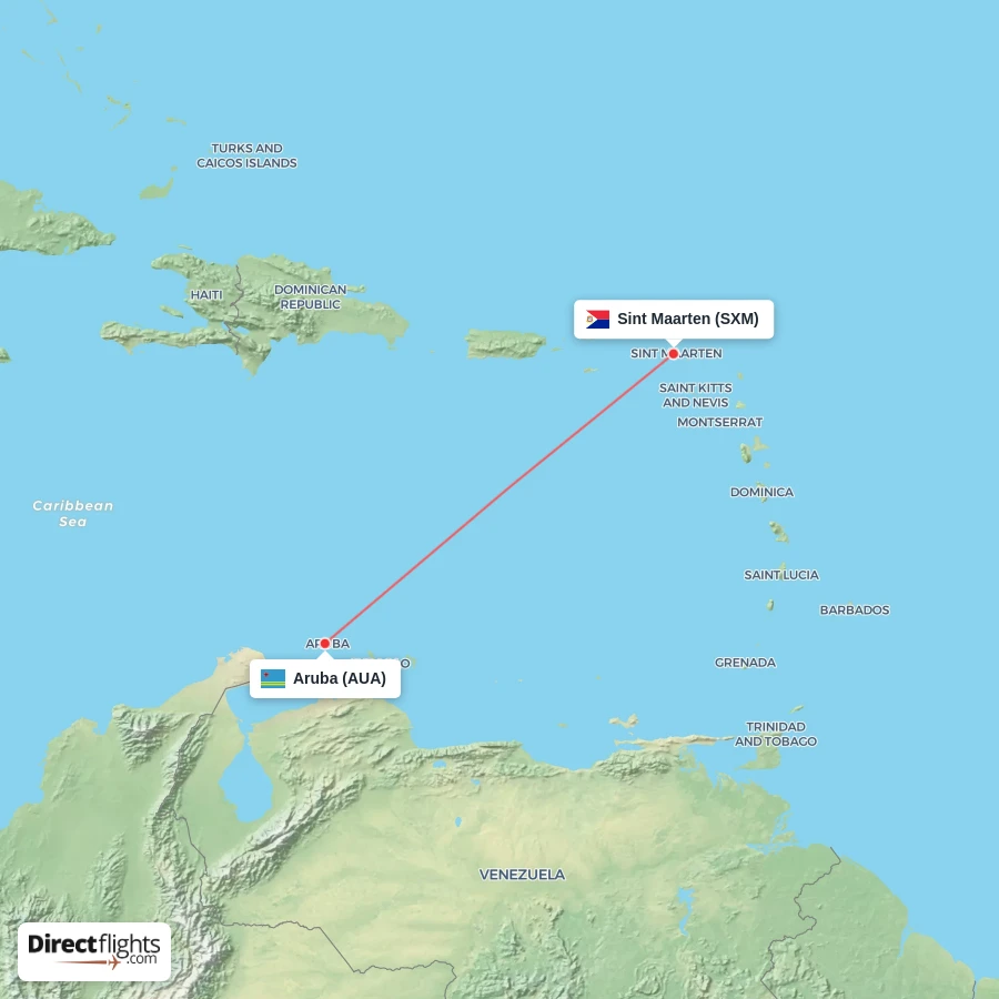 AUA - SXM route map