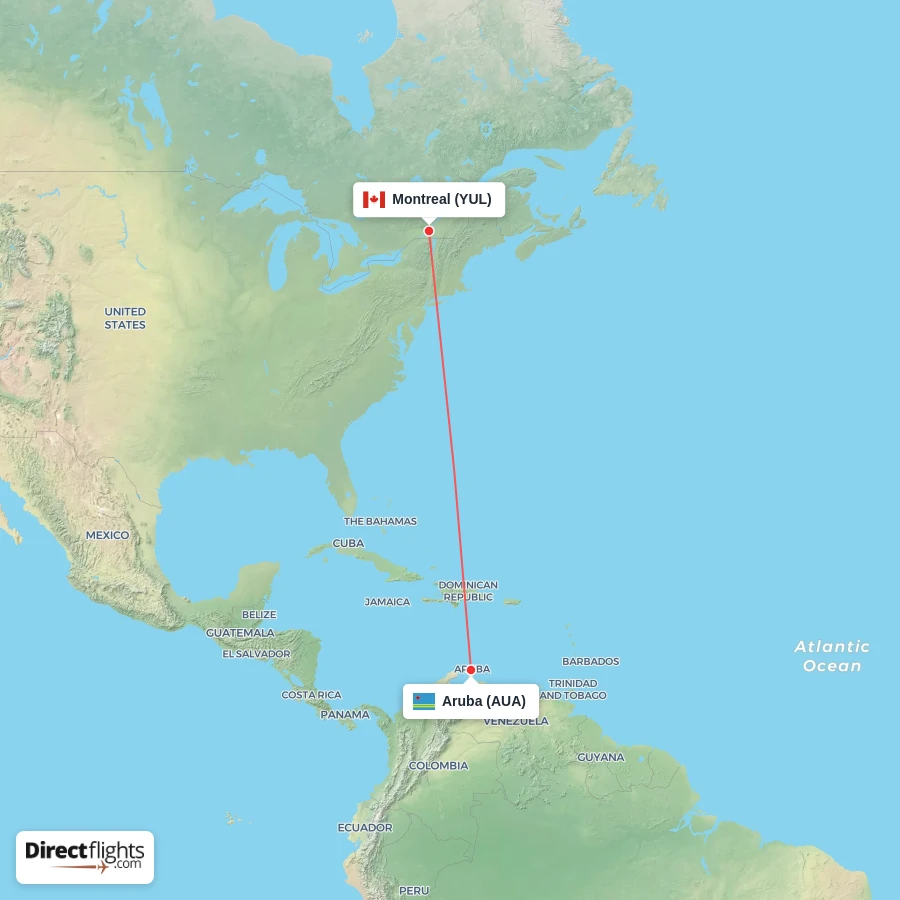 AUA - YUL route map