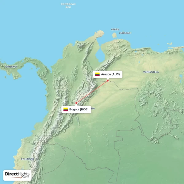 Arauca - Bogota direct flight map