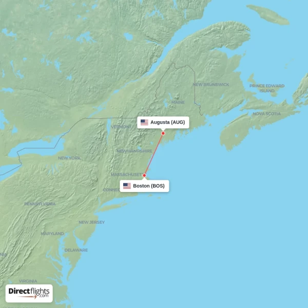 Augusta - Boston direct flight map