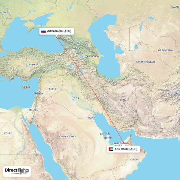 Abu Dhabi - Adler/Sochi direct flight map