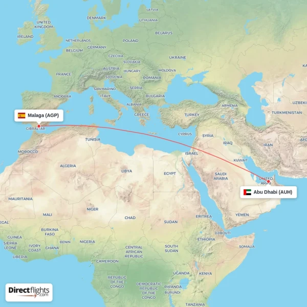 Abu Dhabi - Malaga direct flight map