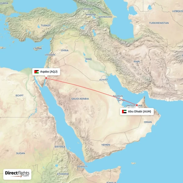 Abu Dhabi - Aqaba direct flight map