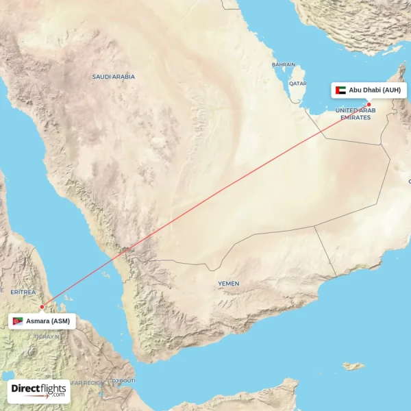 Abu Dhabi - Asmara direct flight map