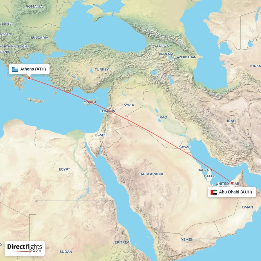 AUH - ATH route map