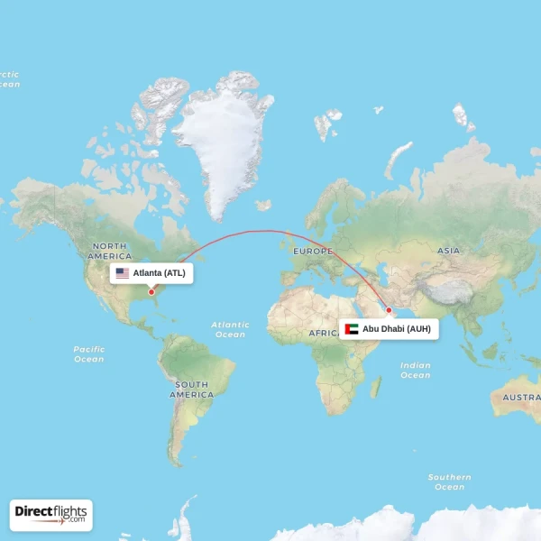 Abu Dhabi - Atlanta direct flight map