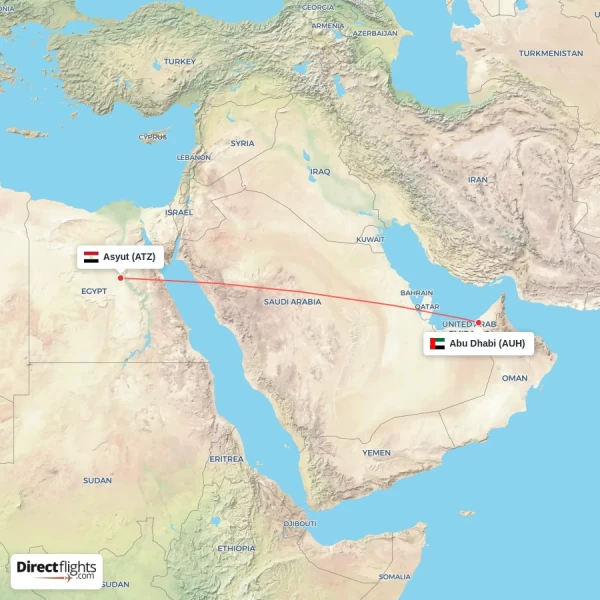 Abu Dhabi - Asyut direct flight map