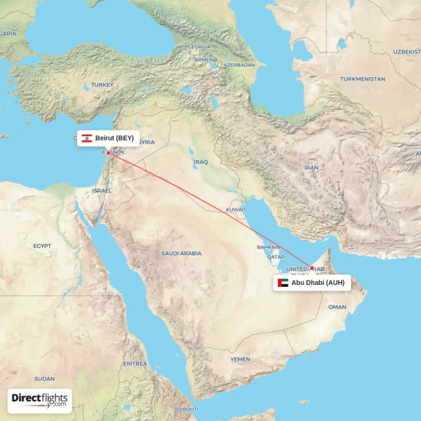 Abu Dhabi - Beirut direct flight map