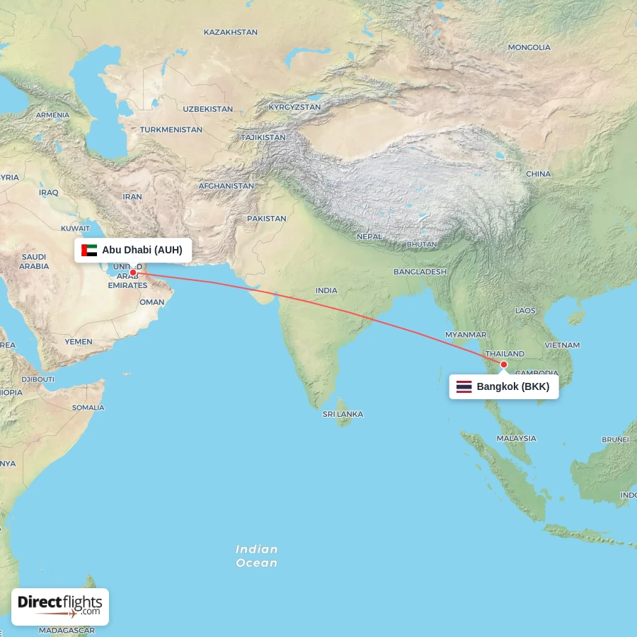 AUH - BKK route map