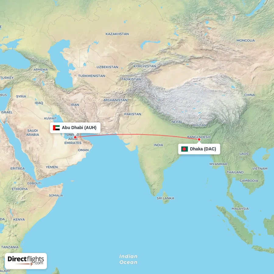 AUH - DAC route map