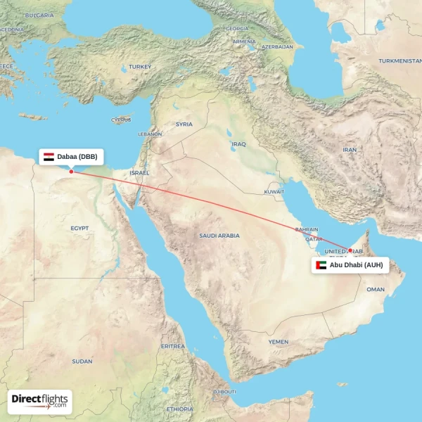 Abu Dhabi - Dabaa direct flight map