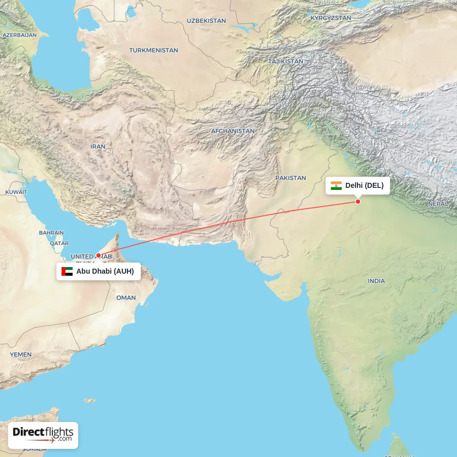 AUH - DEL route map