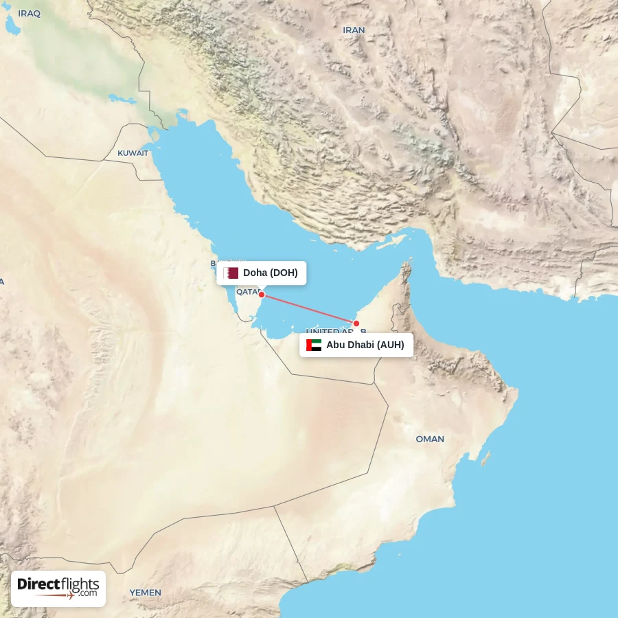 AUH - DOH route map