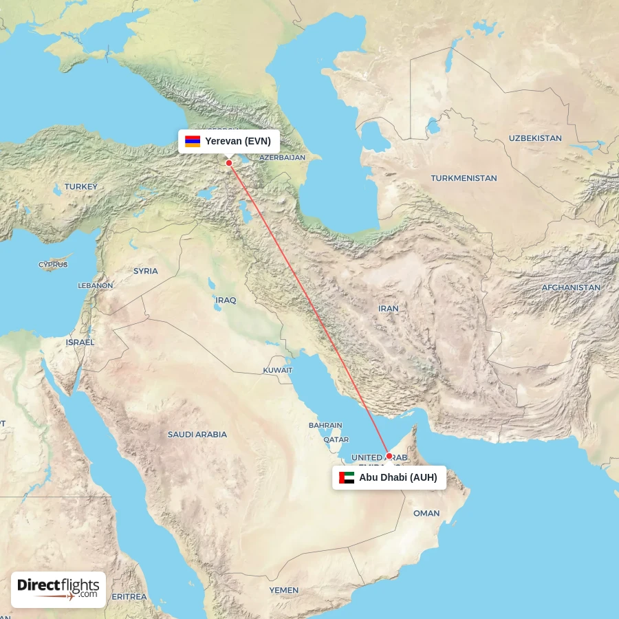 AUH - EVN route map