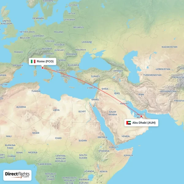 Abu Dhabi - Rome direct flight map
