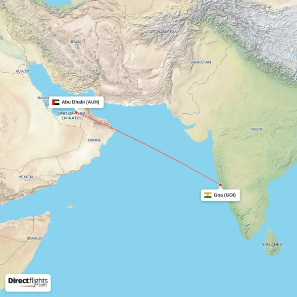 Abu Dhabi - Goa direct flight map