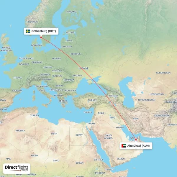 Abu Dhabi - Gothenburg direct flight map