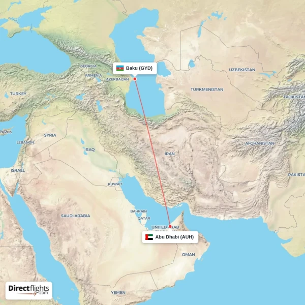 Abu Dhabi - Baku direct flight map