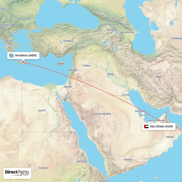 Abu Dhabi - Heraklion direct flight map