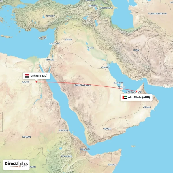 Abu Dhabi - Sohag direct flight map