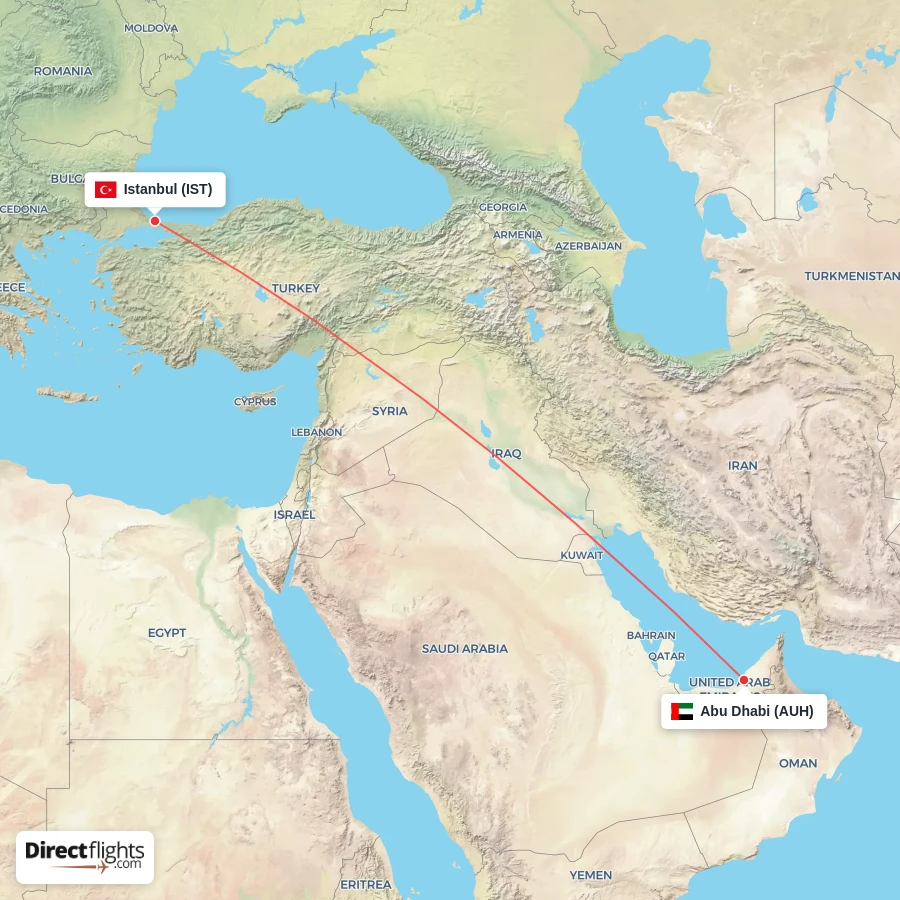 AUH - IST route map