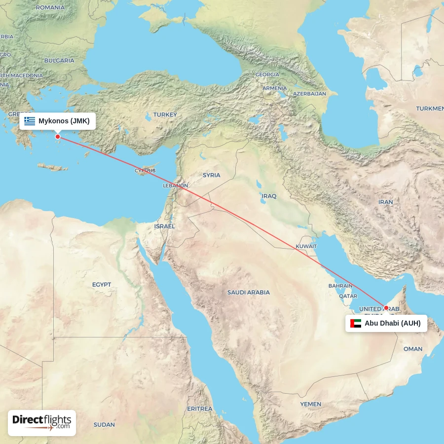 AUH - JMK route map