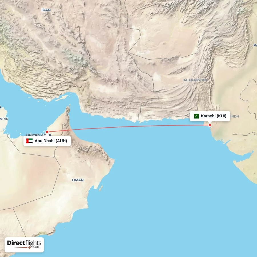 AUH - KHI route map