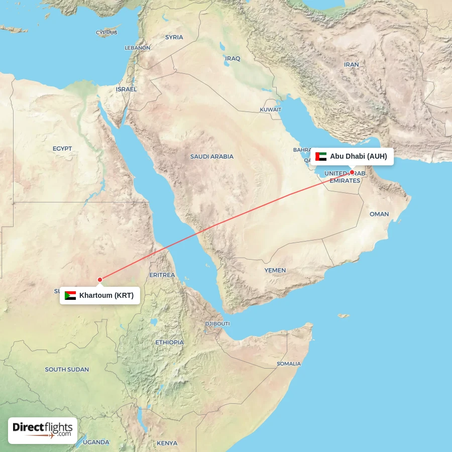 AUH - KRT route map
