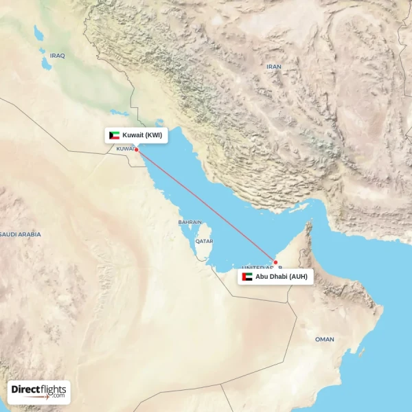 Abu Dhabi - Kuwait direct flight map