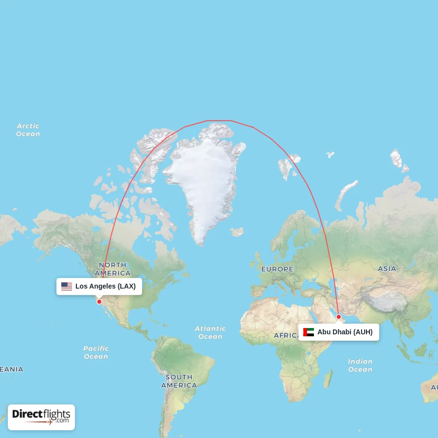AUH - LAX route map