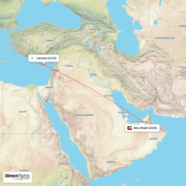 Abu Dhabi - Larnaca direct flight map