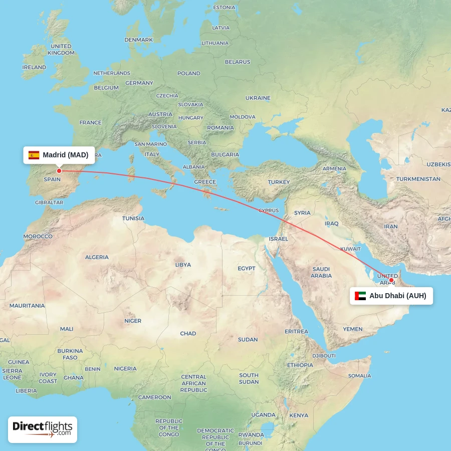 AUH - MAD route map